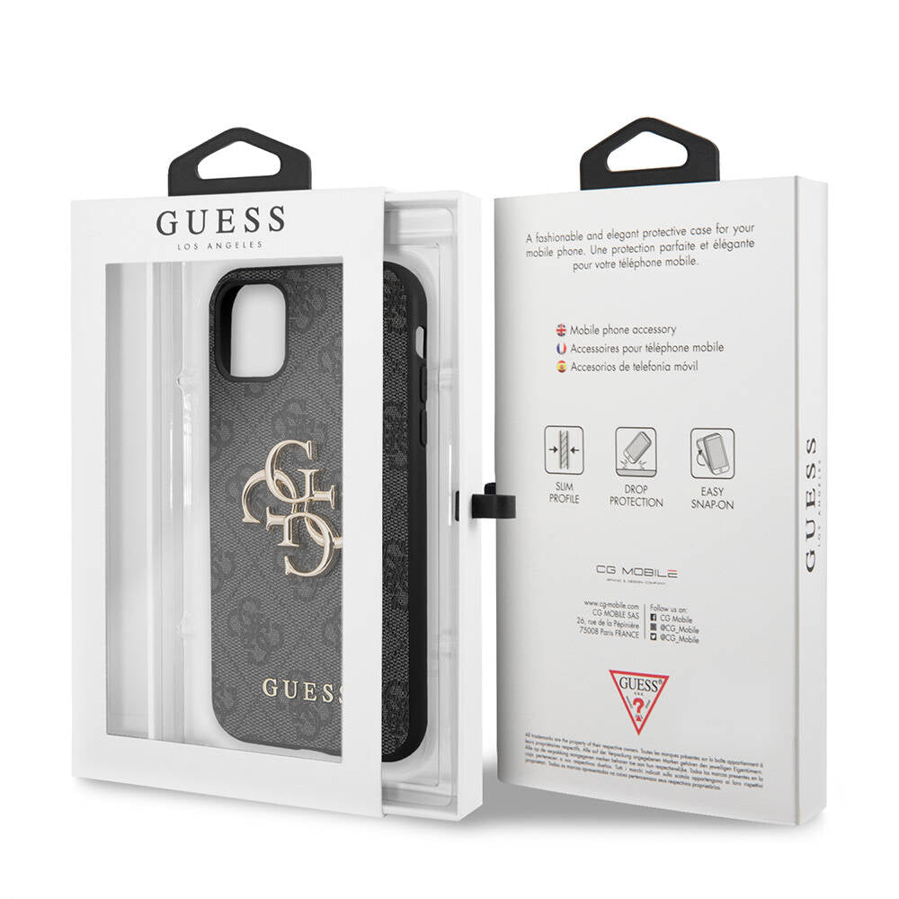 Apple iPhone 11 Case Guess PU Leather Large Metal Logo Design Cover Gray