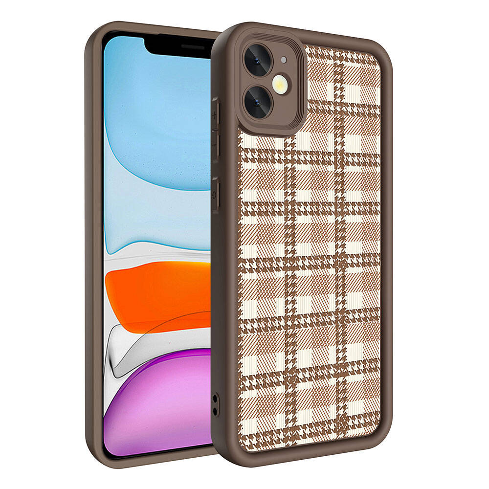 Apple iPhone 11 Case Camera Protection Printed Back Surface Zore Classy Cover Light Brown