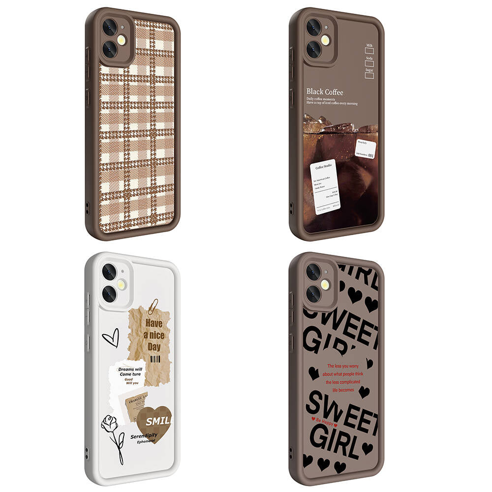 Apple iPhone 11 Case Camera Protection Printed Back Surface Zore Classy Cover Light Brown
