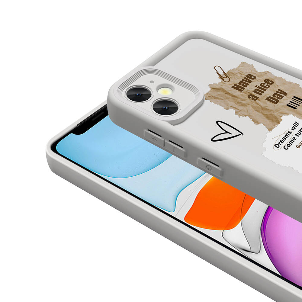 Apple iPhone 11 Case Camera Protection Printed Back Surface Zore Classy Cover White