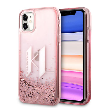Apple iPhone 11 Case Karl Lagerfeld Liquid Glitter Design Cover Pink
