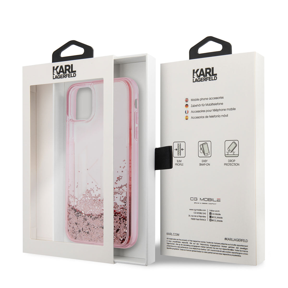Apple iPhone 11 Case Karl Lagerfeld Liquid Glitter Design Cover Pink