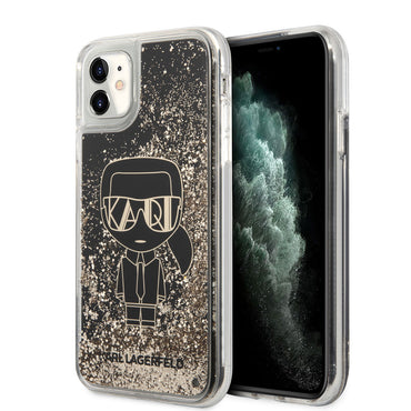 Apple iPhone 11 Case Karl Lagerfeld Liquid Glitter Gatsby Design Cover Black