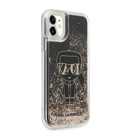 Apple iPhone 11 Case Karl Lagerfeld Liquid Glitter Gatsby Design Cover Black