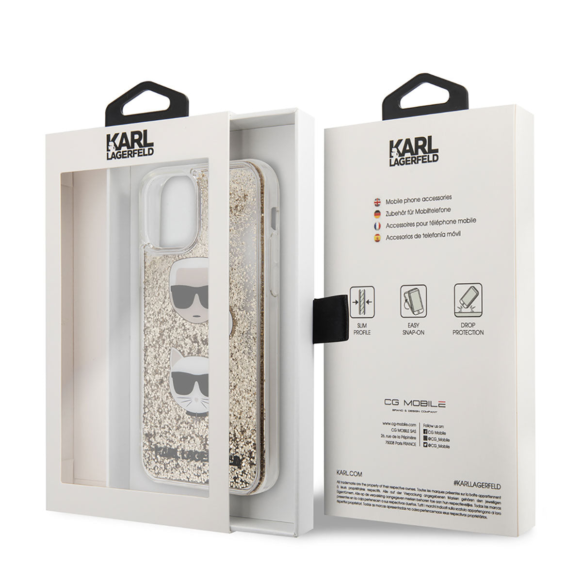 Apple iPhone 11 Case Karl Lagerfeld Liquid Glitter K&C Head Design Cover Gold
