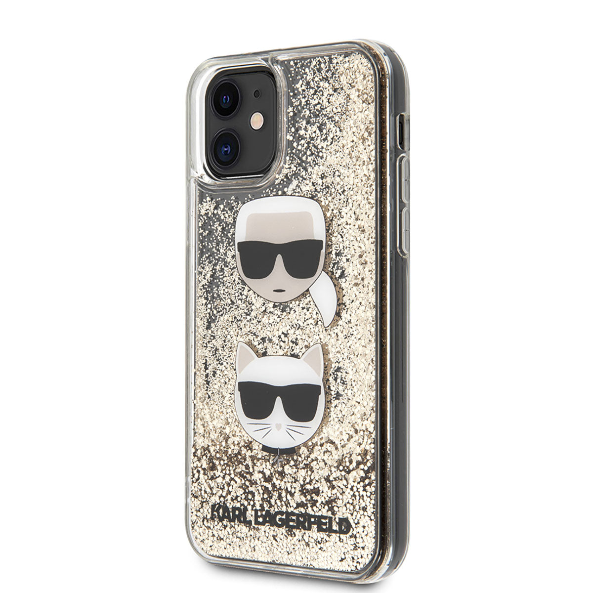 Apple iPhone 11 Case Karl Lagerfeld Liquid Glitter K&C Head Design Cover Gold