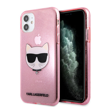 Apple iPhone 11 Kılıf Karl Lagerfeld Transparan Choupette Head Dizayn Kapak Pembe