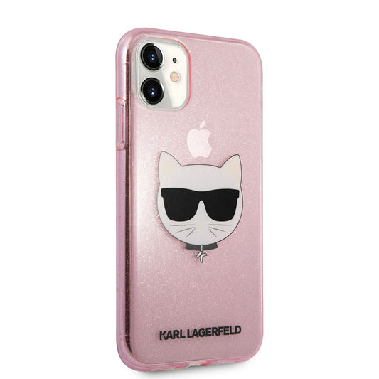 Apple iPhone 11 Kılıf Karl Lagerfeld Transparan Choupette Head Dizayn Kapak Pembe