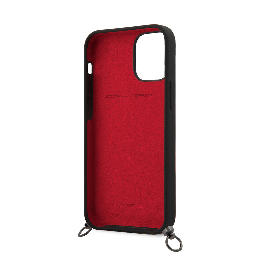Apple iPhone 12 Case Ferrari Original Licensed Strap Metal Logo Cover Black