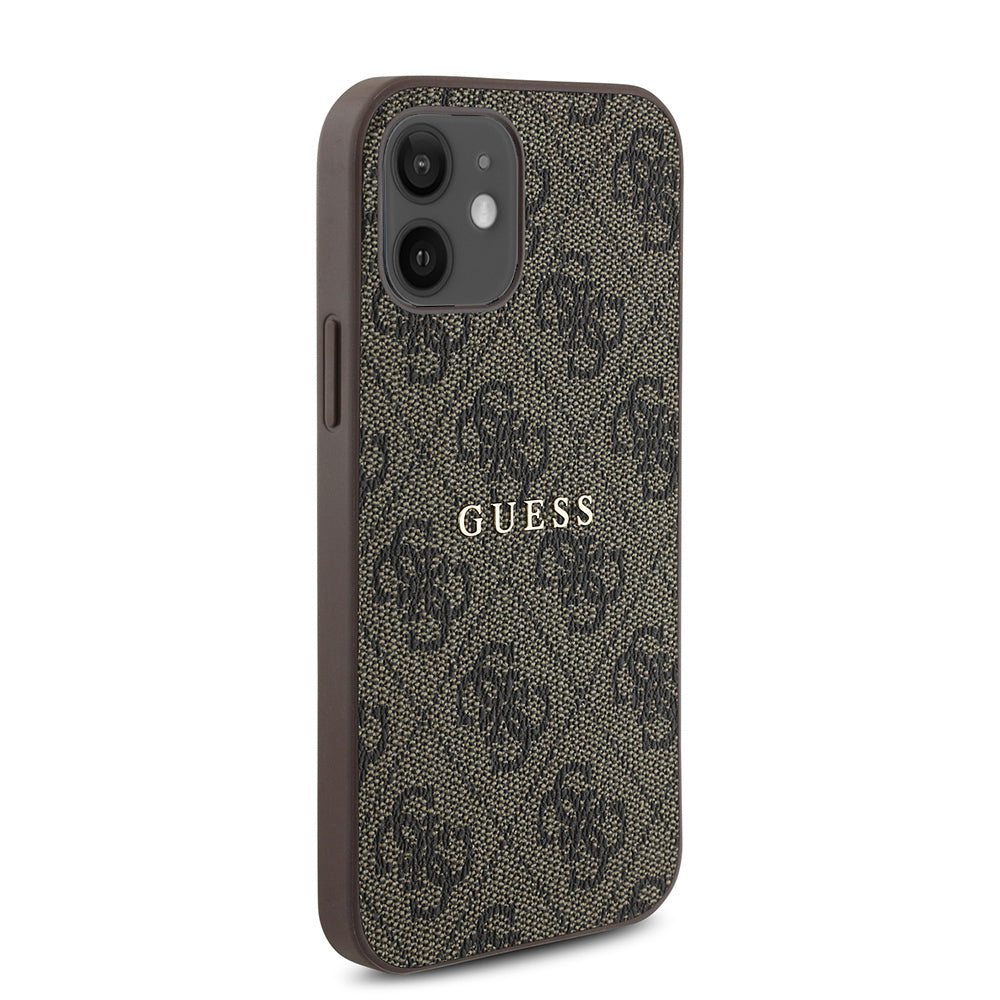 Apple iPhone 12 Case Guess Original Licensed M-safe Charging Feature 4G Pattern Text Logo Cover Black
