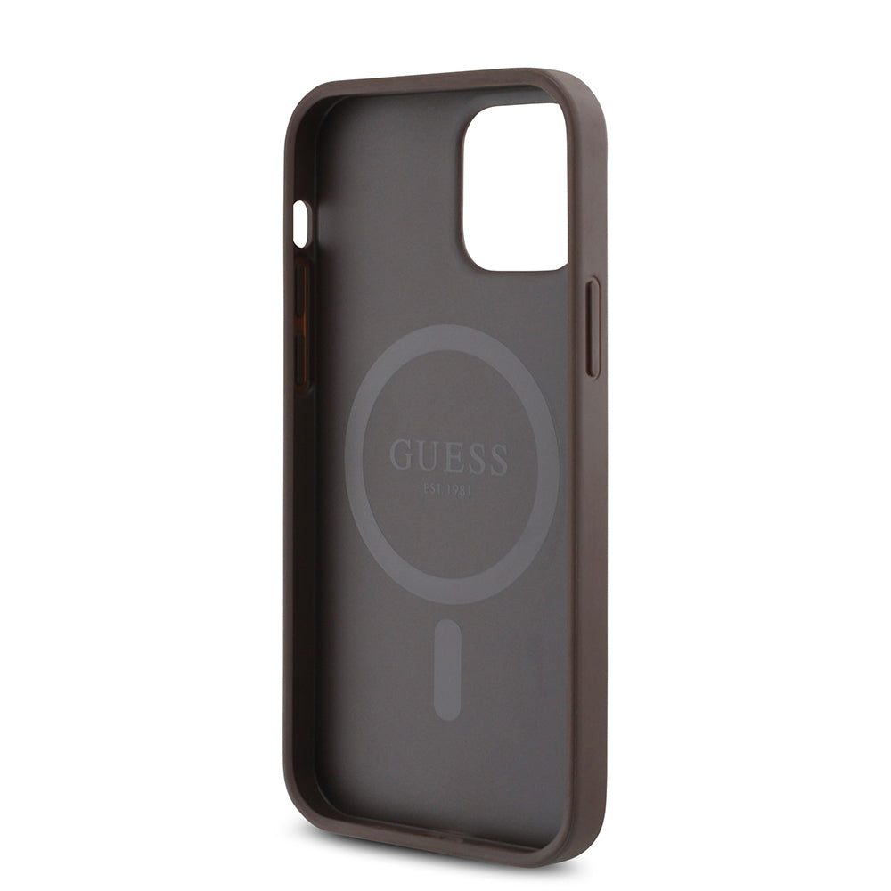 Apple iPhone 12 Case Guess Original Licensed M-safe Charging Feature 4G Pattern Text Logo Cover Black