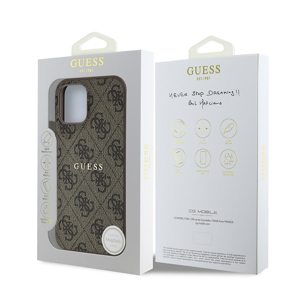 Apple iPhone 12 Case Guess Original Licensed M-safe Charging Feature 4G Pattern Text Logo Cover Black