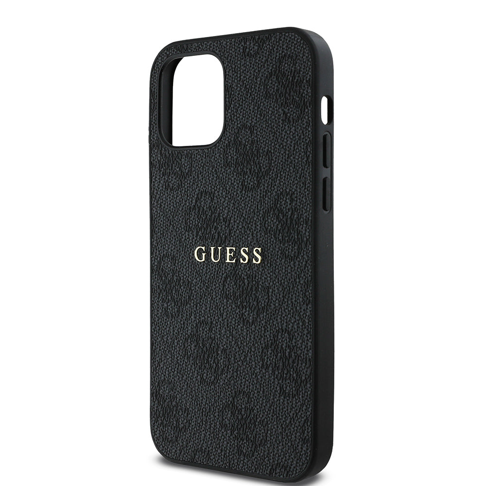 Apple iPhone 12 Case Guess Original Licensed M-safe Charging Feature 4G Pattern Text Logo Cover Black