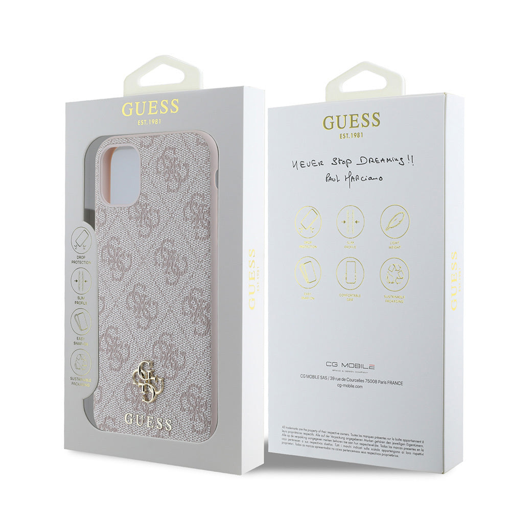 Apple iPhone 12 Case Guess Original Licensed M-safe Charging Feature Small 4G Classic Cover Pink