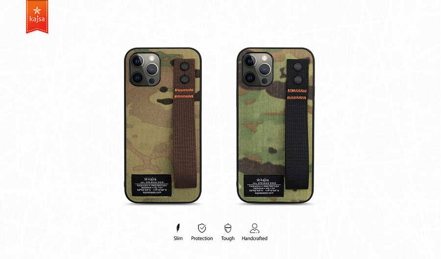 Apple iPhone 12 Kılıf Kajsa Cordura Serisi Military Kapak Kahverengi