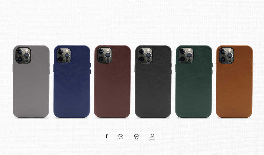 Apple iPhone 12 Case Kajsa Crazy Horse Cover Gray