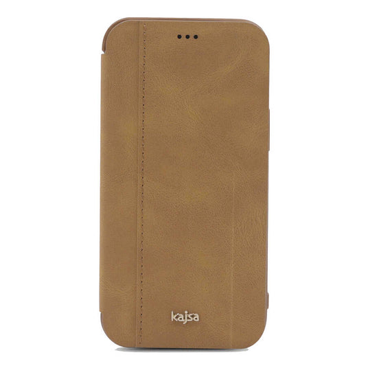 Apple iPhone 12 Kılıf Kajsa Dale Serisi Parallel PU Folio Kapaklı Kılıf Kahve Açık