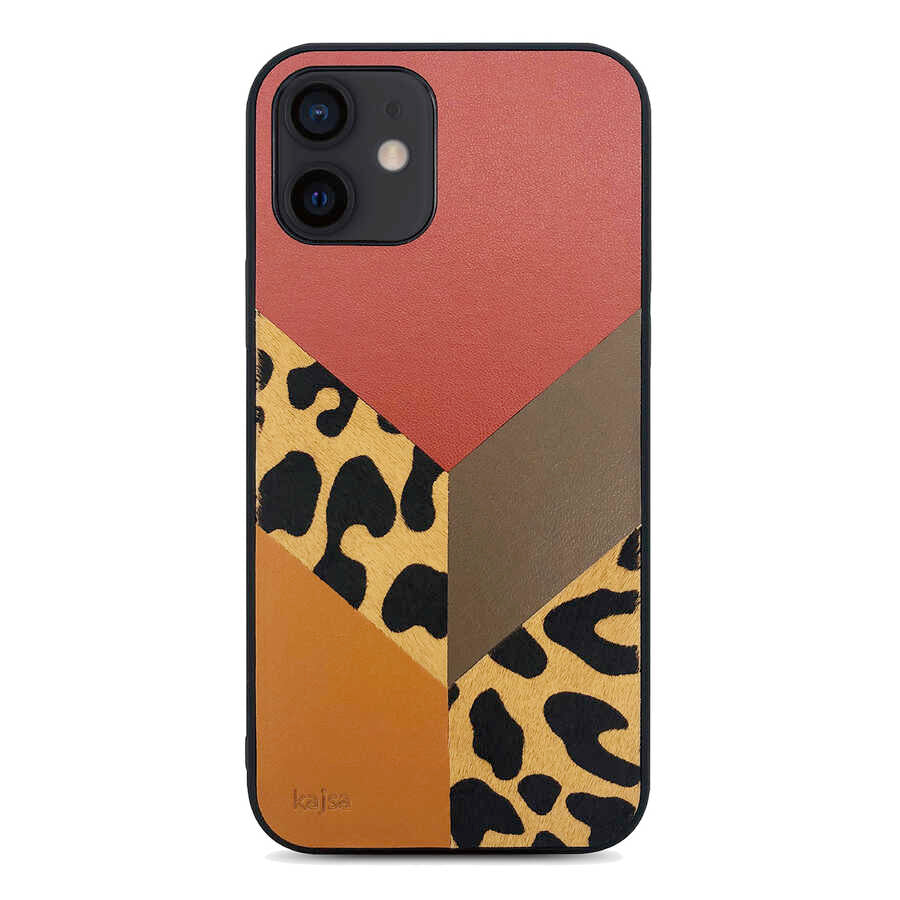 Apple iPhone 12 Case Kajsa Glamorous Series Leopard Combo Cover Red