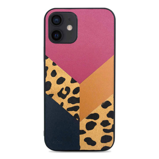Apple iPhone 12 Kılıf Kajsa Glamorous Serisi Leopard Combo Kapak Pembe