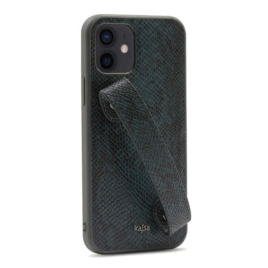 Apple iPhone 12 Case Kajsa Glamorous Series Snake Handstrap Cover Green