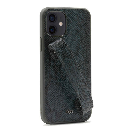 Apple iPhone 12 Kılıf Kajsa Glamorous Serisi Snake Handstrap Kapak Yeşil