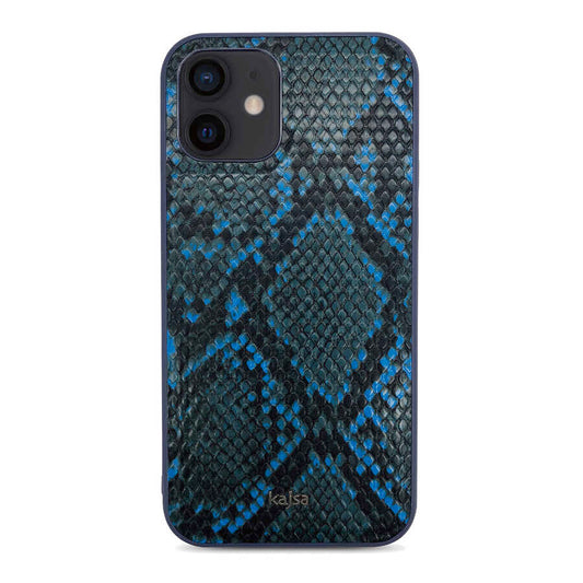 Apple iPhone 12 Kılıf Kajsa Glamorous Serisi Snake Pattern Kapak Mavi