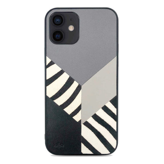 Apple iPhone 12 Kılıf Kajsa Glamorous Serisi Zebra Combo Kapak Gri