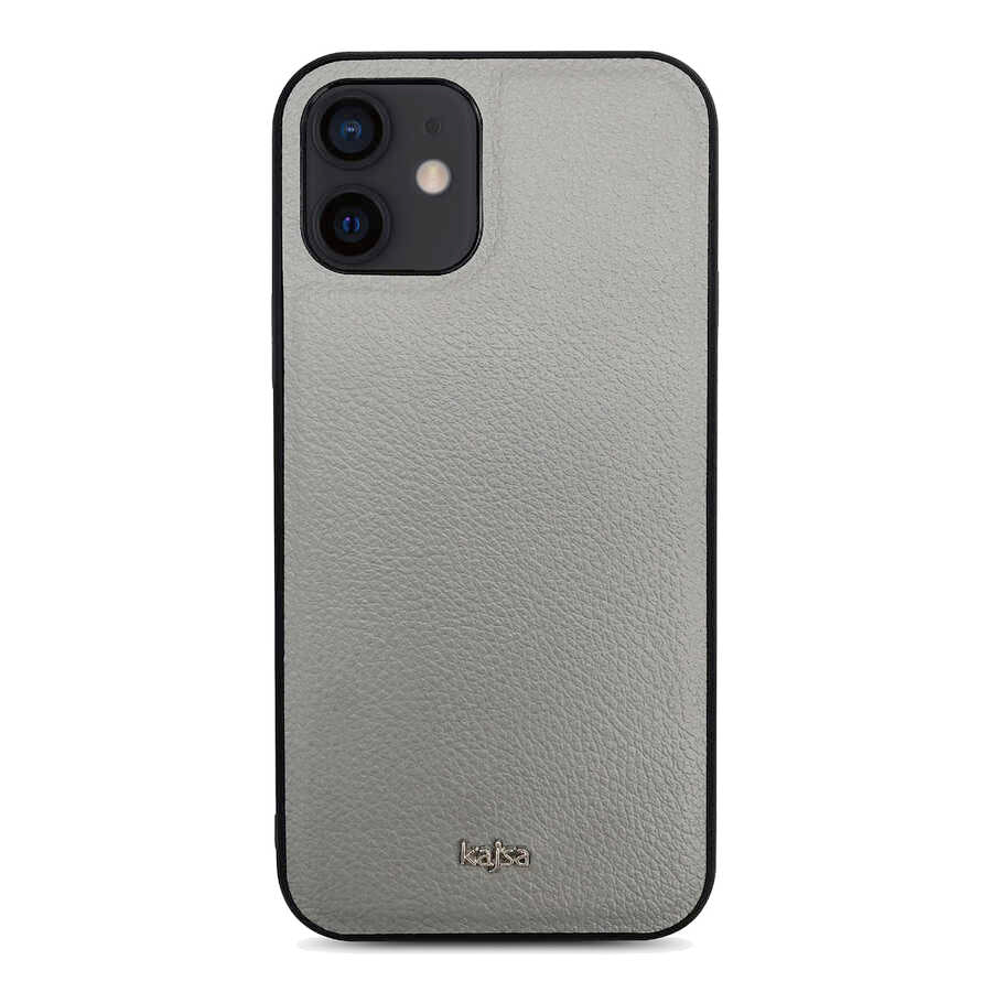 Apple iPhone 12 Kılıf Kajsa Luxe Collection Hakiki Deri Kapak Gri