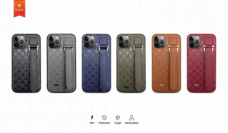 Apple iPhone 12 Case Kajsa Neo Classic Series Mono K Strap Cover Brown