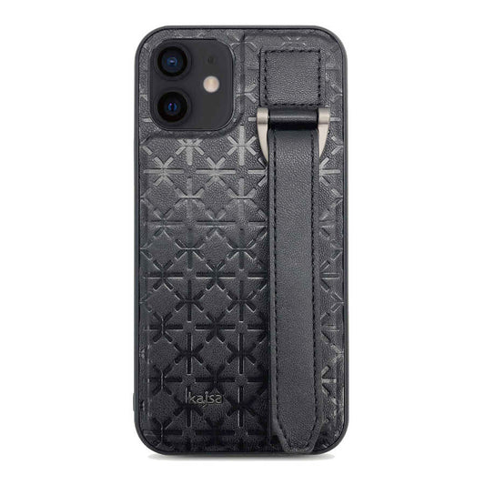 Apple iPhone 12 Kılıf Kajsa Neo Clasic Serisi Mono K Strap Kapak Siyah