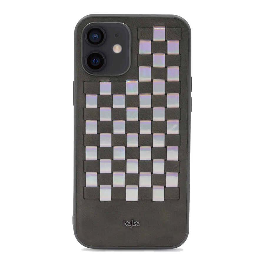 Apple iPhone 12 Kılıf Kajsa Preppie Serisi Spotlight Woven Kapak Koyu Yeşil