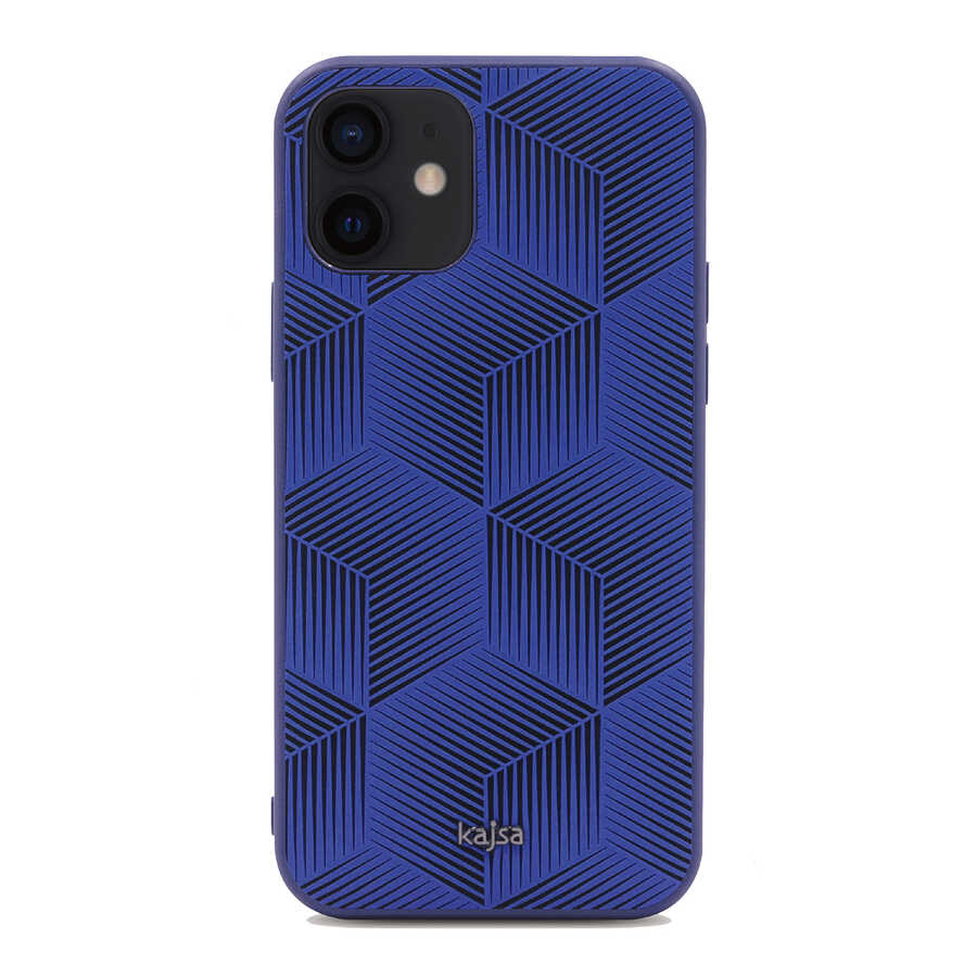 Apple iPhone 12 Kılıf Kajsa Splendid Serisi 3D Cube Kapak Mavi