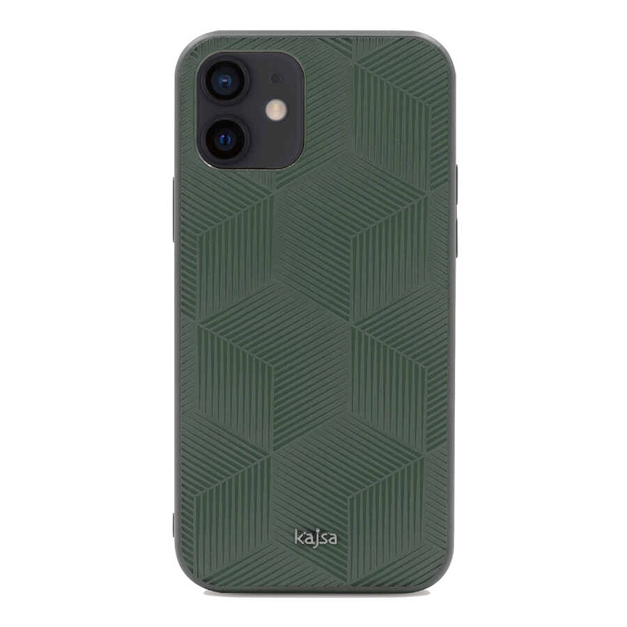 Apple iPhone 12 Kılıf Kajsa Splendid Serisi 3D Cube Kapak Yeşil
