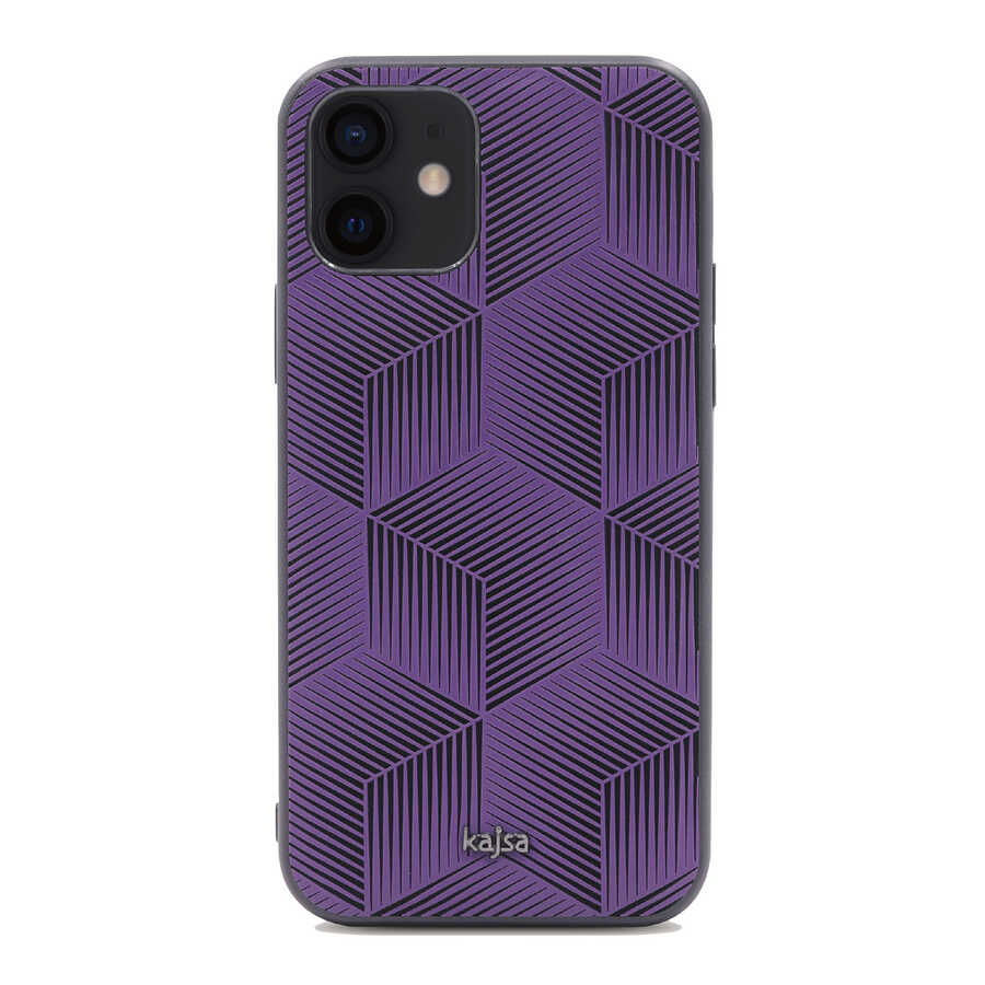 Apple iPhone 12 Kılıf Kajsa Splendid Serisi 3D Cube Kapak Mor
