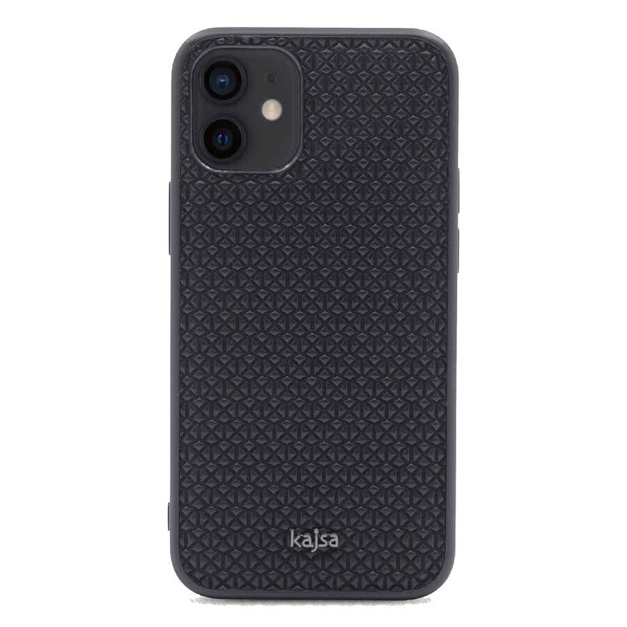 Apple iPhone 12 Case Kajsa Splendid Series 3D Leaf Cover Black