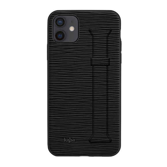 Apple iPhone 12 Kılıf Kajsa Wave Pattern Handstrap Kapak Siyah