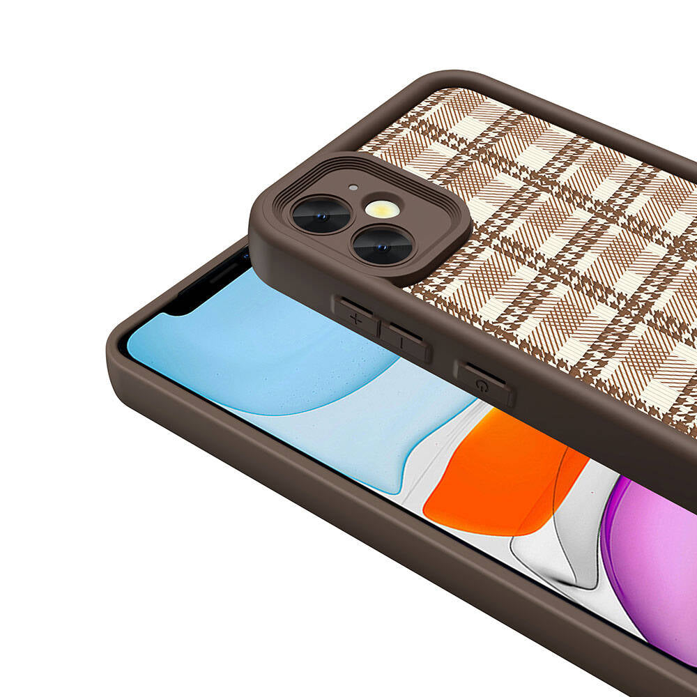 Apple iPhone 12 Case Camera Protection Printed Back Surface Zore Classy Cover Light Brown