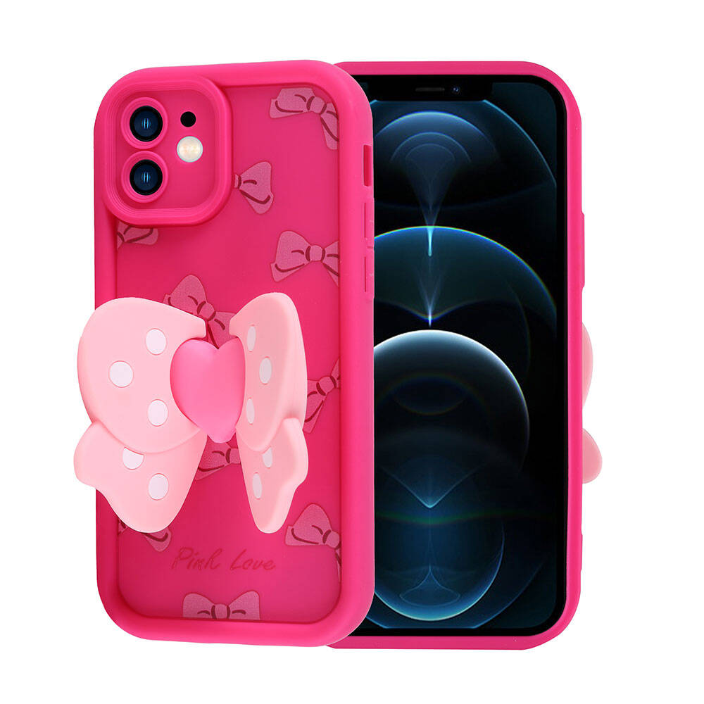 Apple iPhone 12 Case Camera Protection Figure Design Zore Cover Pink Dark