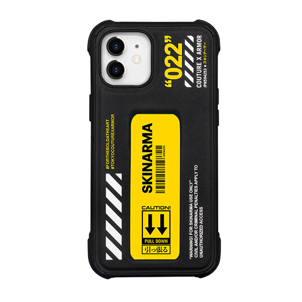 Apple iPhone 12 Case SkinArma Stand Leather Look Shingoki Cover Yellow