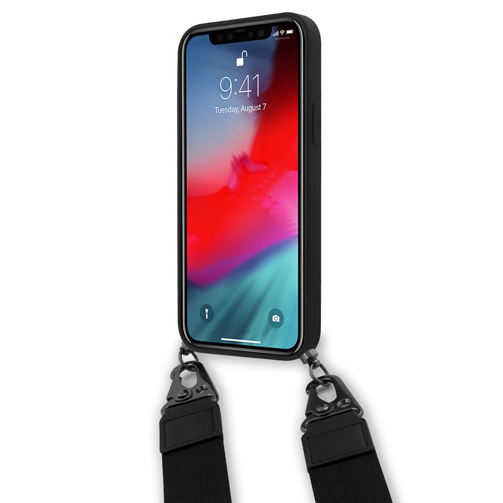 Apple iPhone 12 Pro Kılıf Ferrari Orjinal Lisanslı Askılı Metal Logolu Kapak Siyah