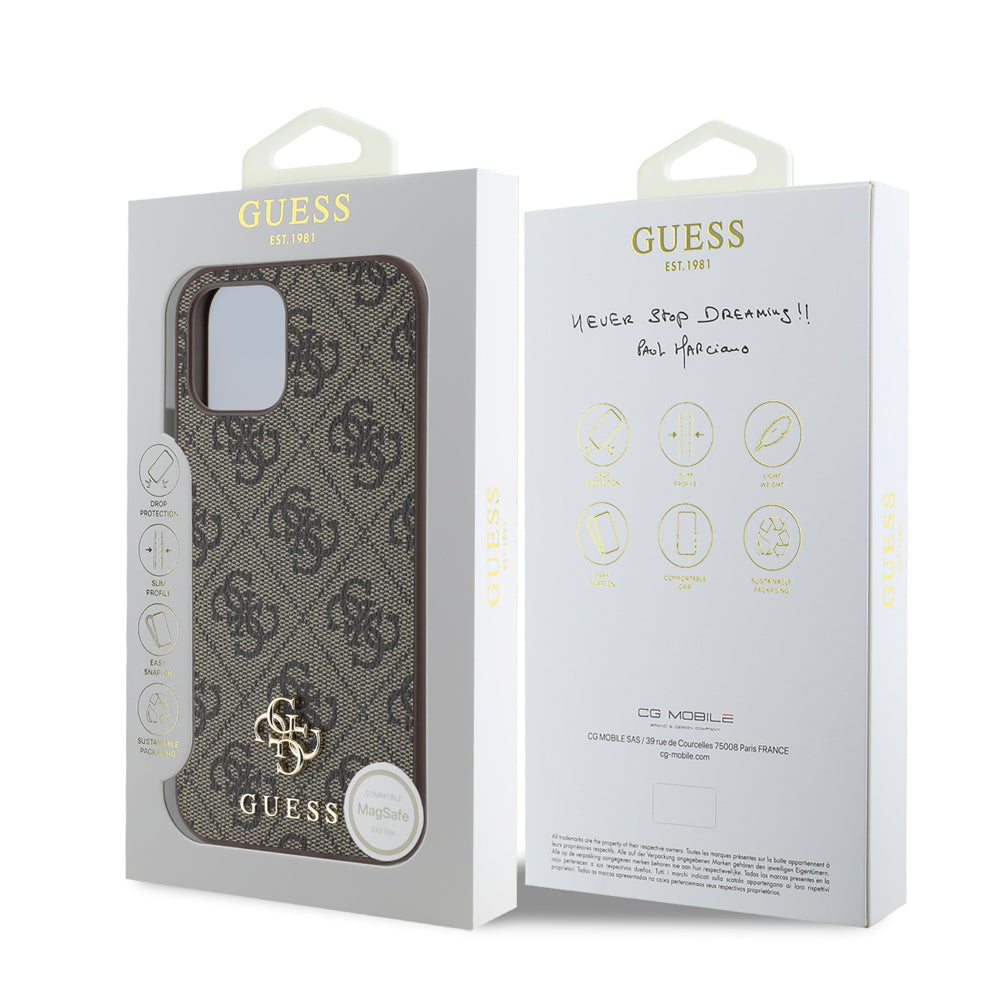 Apple iPhone 12 Pro Case Guess Original Licensed M-safe Charging Feature Small 4G Classic Cover Brown