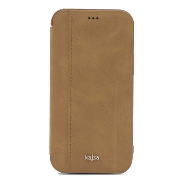 Apple iPhone 12 Pro Kılıf Kajsa Dale Serisi Parallel PU Folio Kapaklı Kılıf Kahve Açık