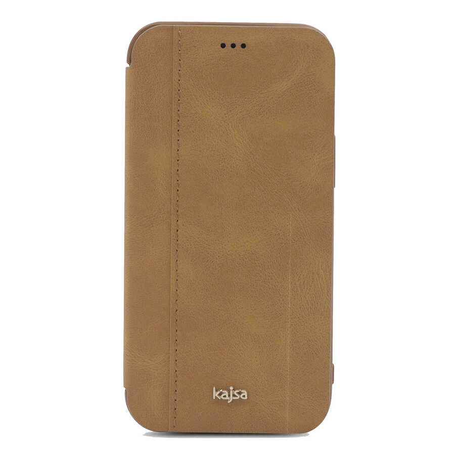 Apple iPhone 12 Pro Case Kajsa Dale Series Parallel PU Folio Cover Case Brown Light
