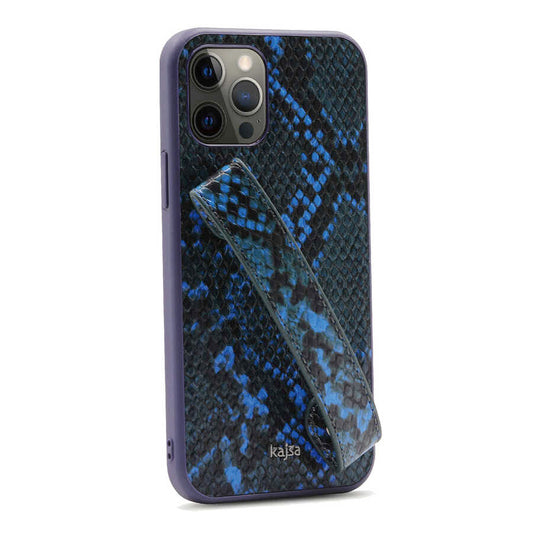 Apple iPhone 12 Pro Kılıf Kajsa Glamorous Serisi Snake Handstrap Kapak Mavi