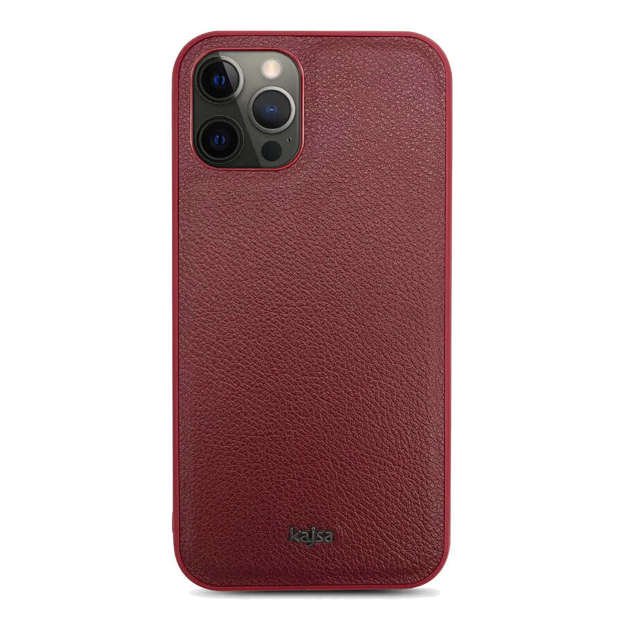 Apple iPhone 12 Pro Kılıf Kajsa Luxe Collection Hakiki Deri Kapak Kırmızı