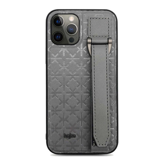 Apple iPhone 12 Pro Kılıf Kajsa Neo Clasic Serisi Mono K Strap Kapak Gri