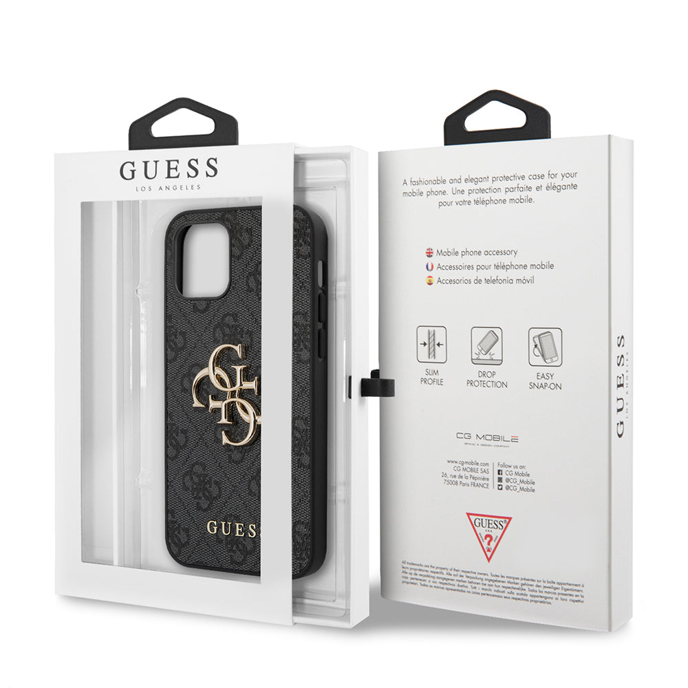 Apple iPhone 12 Pro Max Case Guess Original Licensed PU Leather Large Metal Logo Design Cover Gray