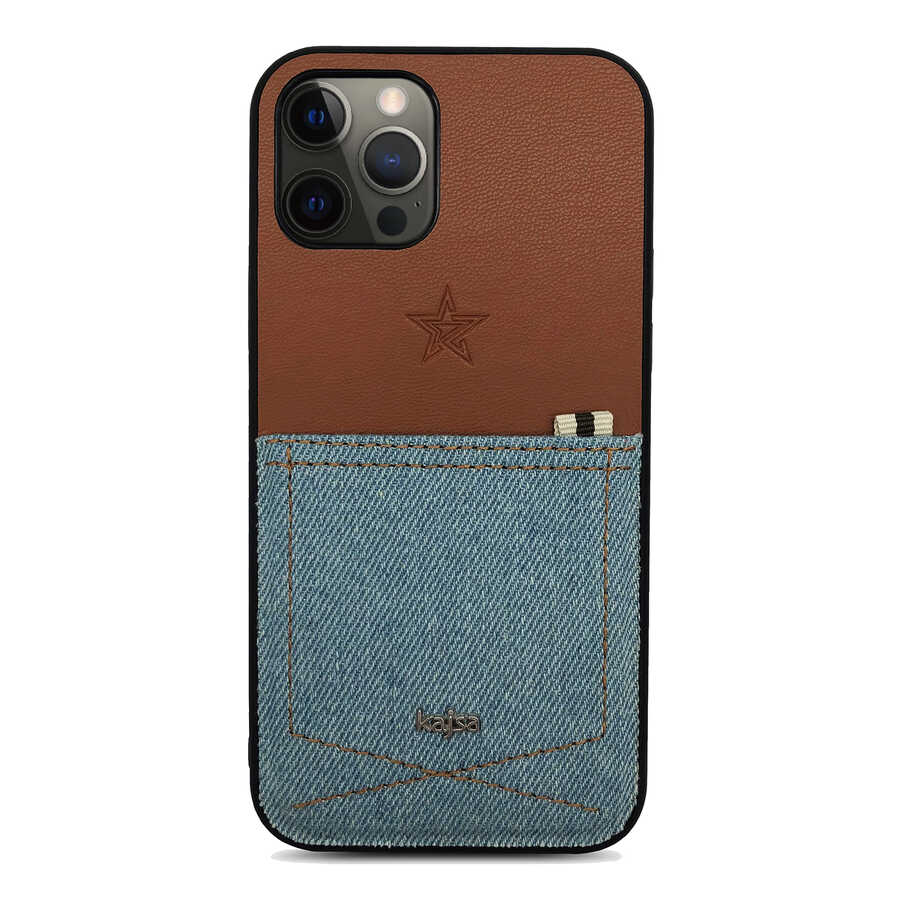 Apple iPhone 12 Pro Max Kılıf Kajsa Denim Kapak Mavi Açık