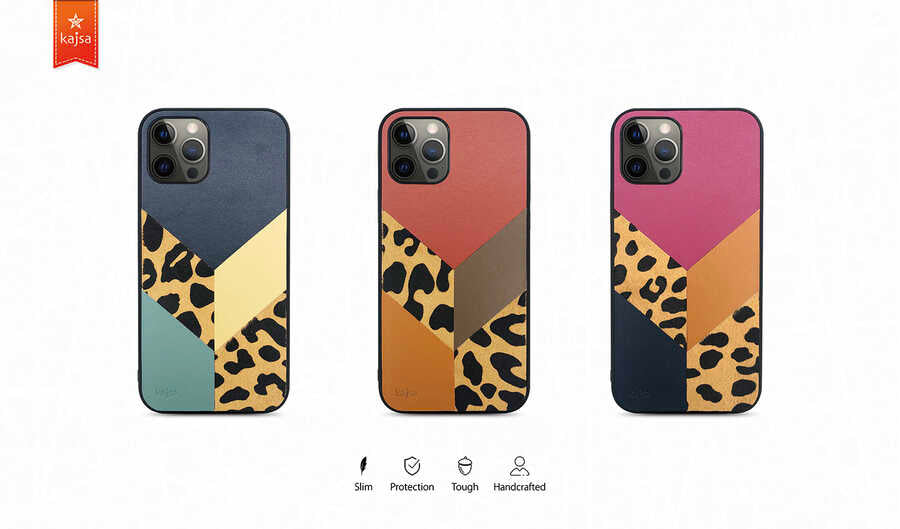 Apple iPhone 12 Pro Max Kılıf Kajsa Glamorous Serisi Leopard Combo Kapak Lacivert
