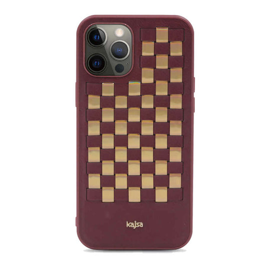 Apple iPhone 12 Pro Max Kılıf Kajsa Preppie Serisi Spotlight Woven Kapak Bordo
